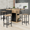 Ensemble îlot central 110 cm bois noir et imitation hêtre et 4 tabourets design industriel