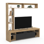 Ensemble meuble TV et étagères 170 cm MALO bois et placard noir