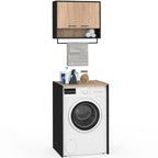 Ensemble meubles de buanderie WALLIS noir et décor hêtre pour lave-linge