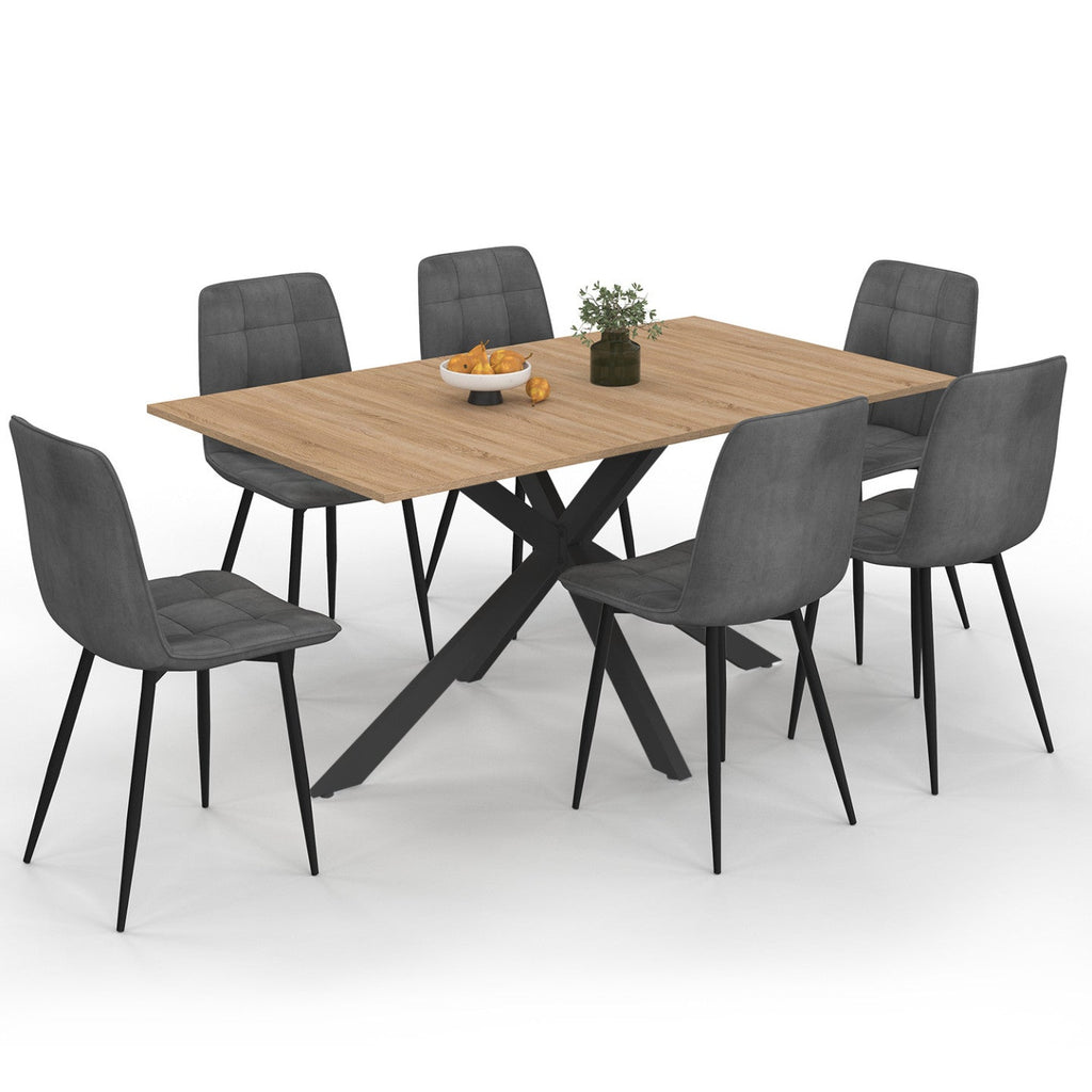 Ensemble table à manger rectangulaire ALIX 160 cm bois et noir et 6 chaises MILA en velours gris foncé