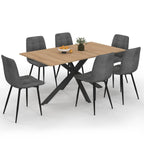 Ensemble table à manger rectangulaire ALIX 160 cm bois et noir et 6 chaises MILA en velours gris foncé