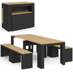 Ensemble table console avec bancs extensibles ORLANDO 10 personnes 235 cm bois noir et décor hêtre