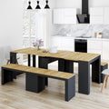 Ensemble table console avec bancs extensibles ORLANDO 10 personnes 235 cm bois noir et décor hêtre