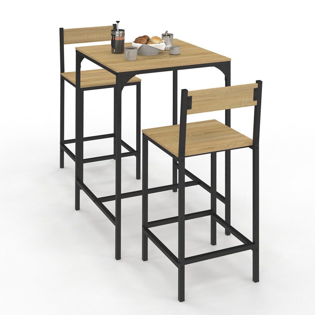 Ensemble table de bar carrée DETROIT 60 cm et 2 chaises de bar style industriel