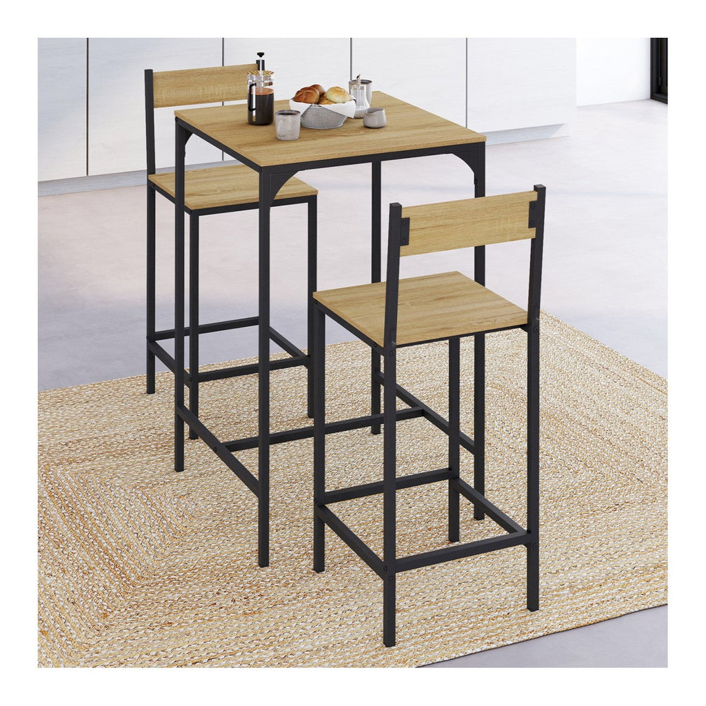 Ensemble table de bar carrée DETROIT 60 cm et 2 chaises de bar style industriel