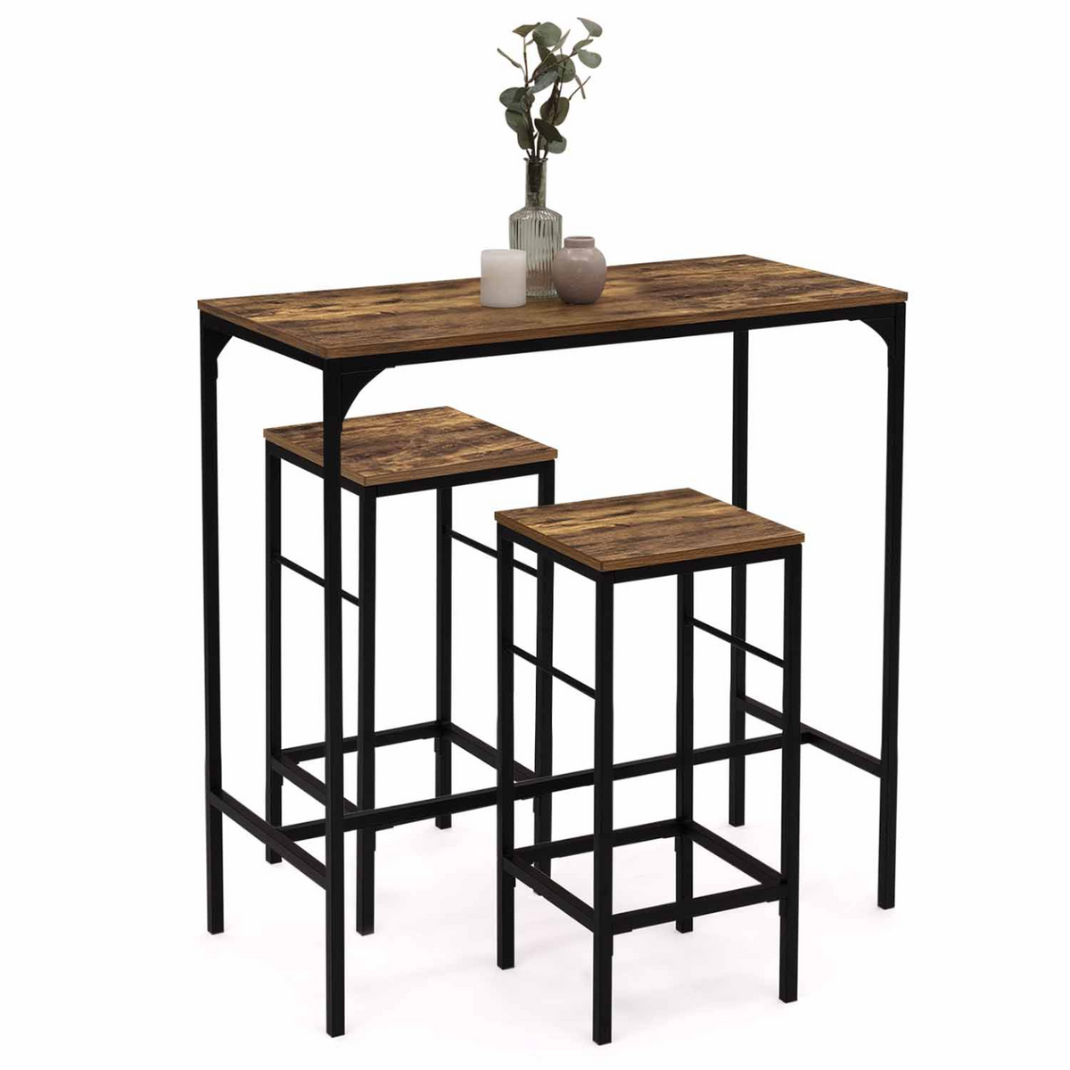 Ensemble table haute de bar DAYTON 95 cm et 2 tabourets effet vieilli style industriel