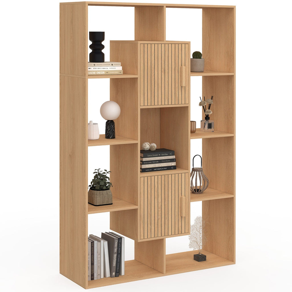 Étagère bibliothèque COLETTE avec 11 compartiments et 2 cases JULIETTE effet lattes 143 cm