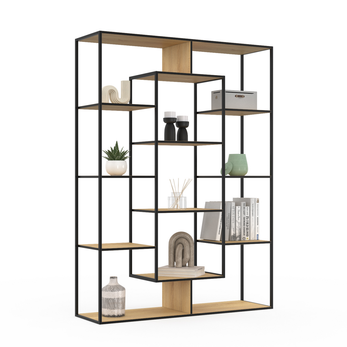 Étagère bibliothèque DETROIT avec 11 compartiments style industriel 143 cm