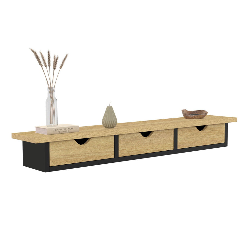 Étagère murale console d'entrée LISE 3 tiroirs effet bois et noir