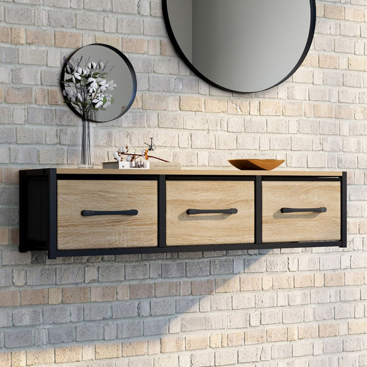 Étagère murale console d'entrée UTAH 3 tiroirs design industriel