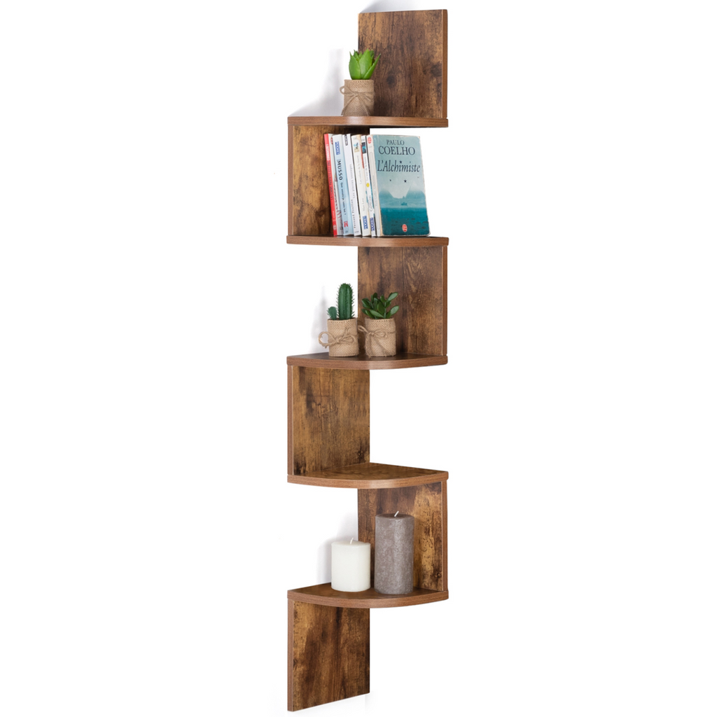 Étagère murale d'angle ISA 5 niveaux aspect bois vieilli