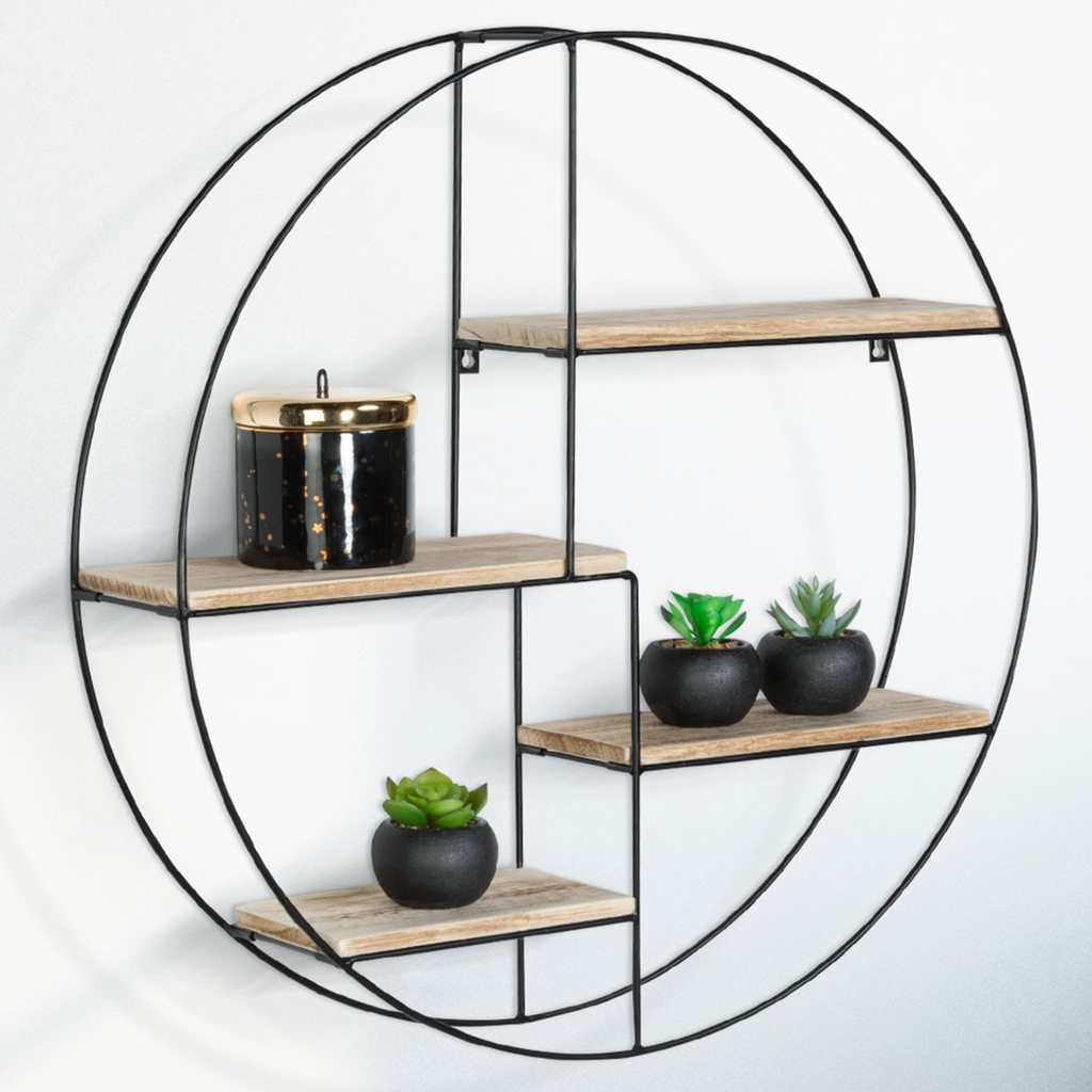 Étagère murale ronde LILY 4 niveaux bois et métal design industriel
