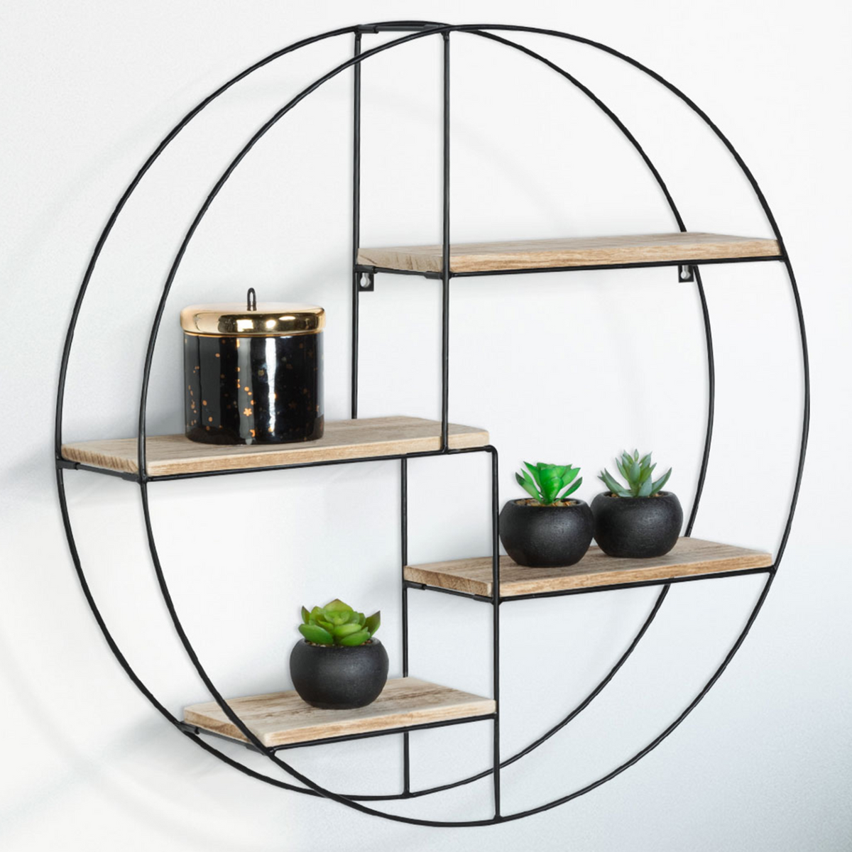 Étagère murale ronde LILY 4 niveaux bois et métal design industriel