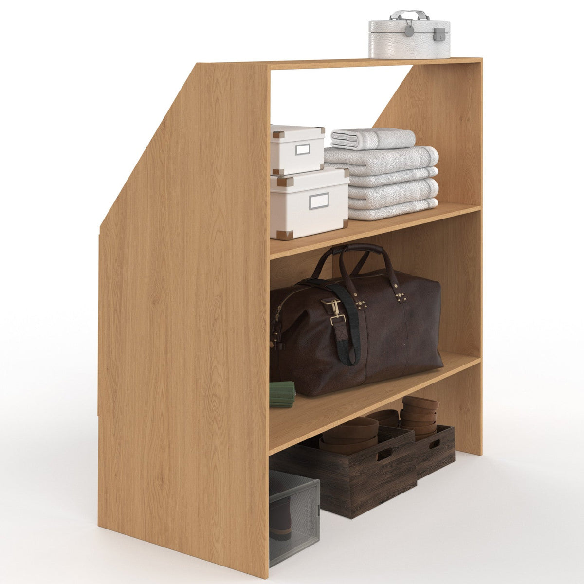 Étagère sous pente 2 niveaux TOMI 100 x 50 x 70/110 cm décor hêtre