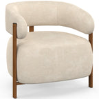 Fauteuil ALBERT en tissu chenillé beige et pieds effet noyer