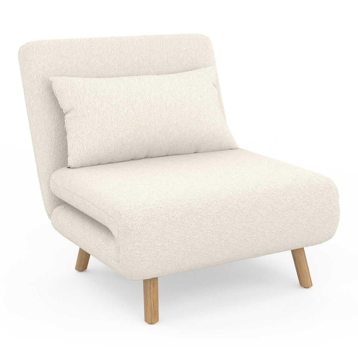 Fauteuil convertible ROMEO lit d'appoint 1 place 80x190 cm bouclette blanc