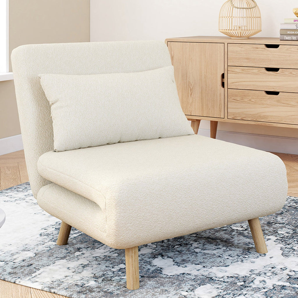 Fauteuil convertible ROMEO lit d'appoint 1 place 80x190 cm bouclette blanc