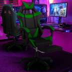 Fauteuil de gaming réglable ALEX avec repose-pied, coussin de tête et coussin lombaire, noir et vert