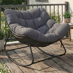 Fauteuil de jardin à bascule LOA effet rotin gris avec coussin gris
