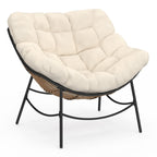 Fauteuil de jardin relax LOA effet rotin avec coussin écru