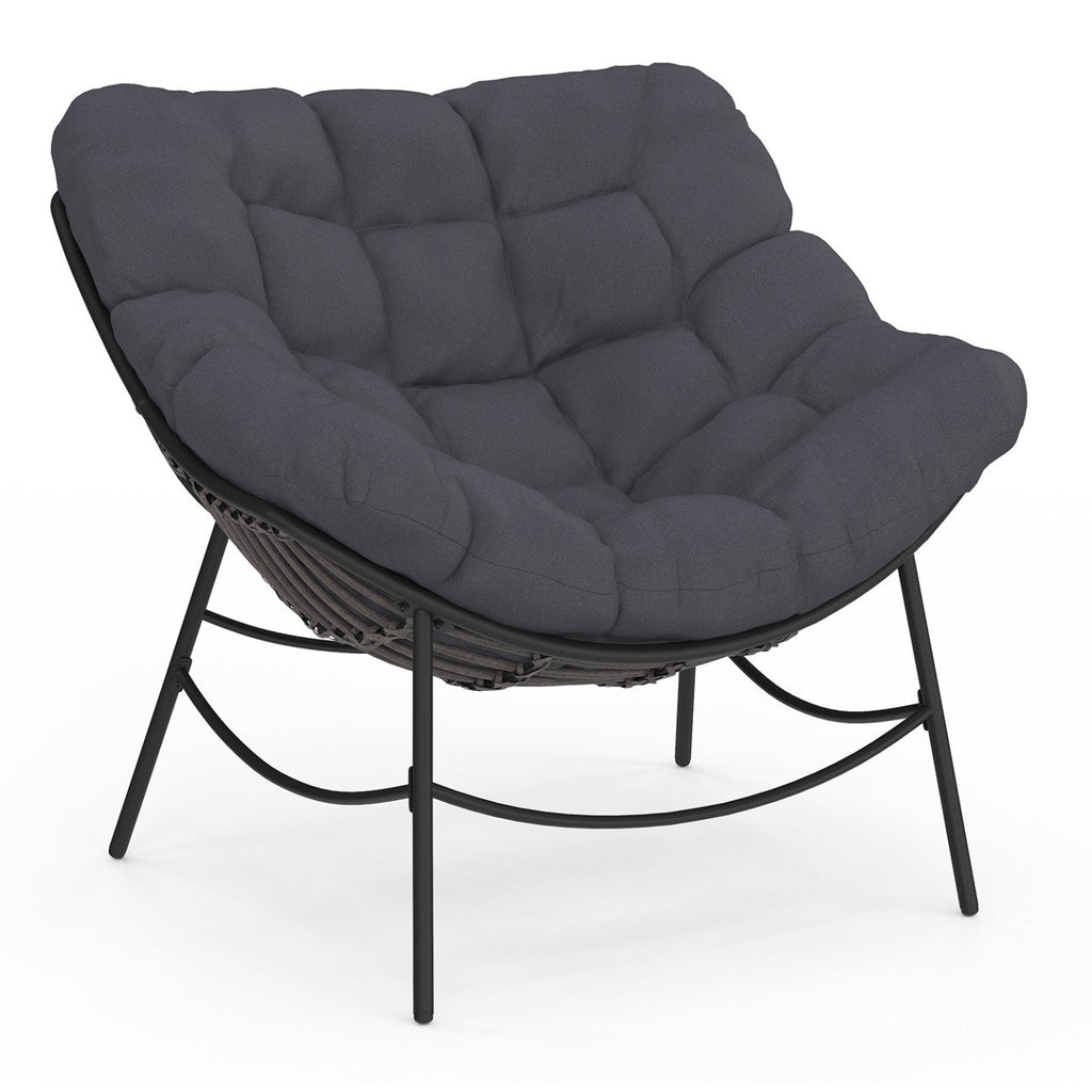 Fauteuil de jardin relax LOA effet rotin gris et coussin gris
