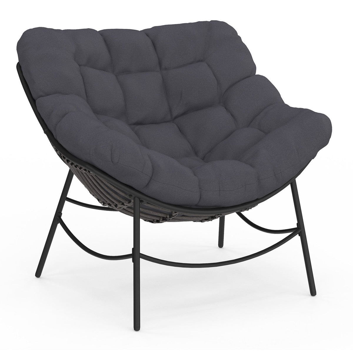 Fauteuil de jardin relax LOA effet rotin gris et coussin gris