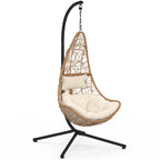 Fauteuil suspendu demi-lune ajouré effet rotin avec coussin écru
