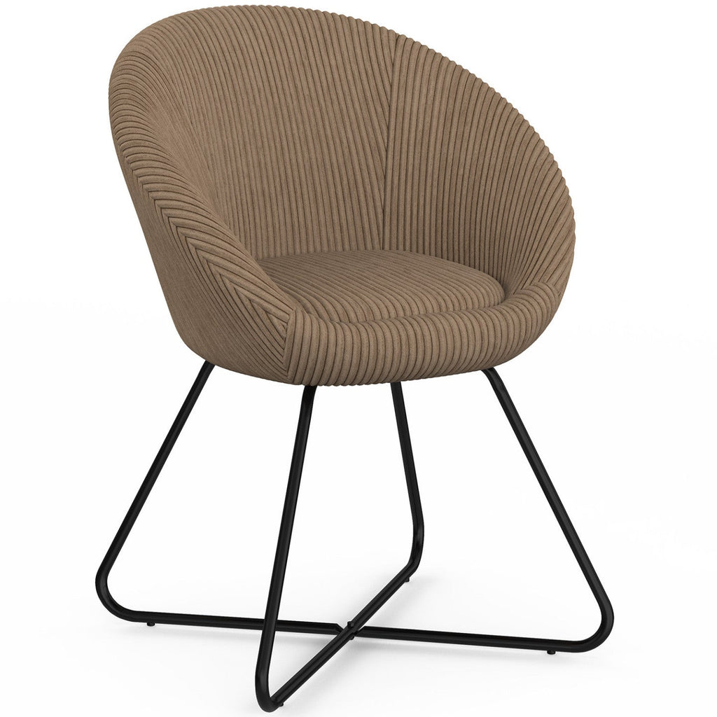 Fauteuil œuf ANGELINA en velours côtelé taupe, pieds croisés noirs