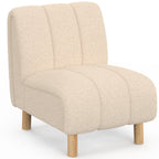Fauteuil HECTOR en tissu bouclette beige avec pieds arrondis effet bois