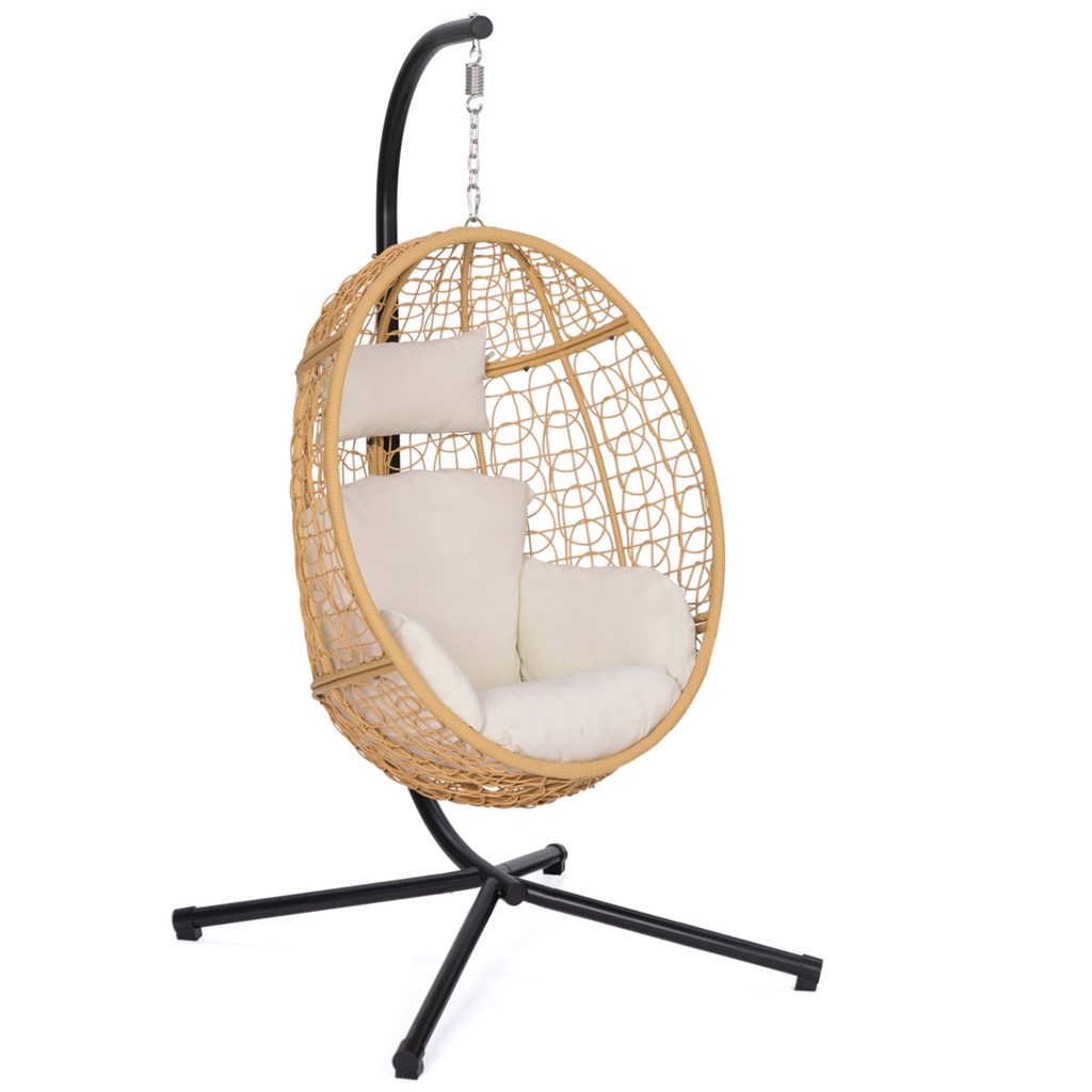 Fauteuil œuf suspendu ajouré effet rotin avec coussin écru