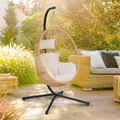 Fauteuil œuf suspendu ajouré effet rotin avec coussin écru