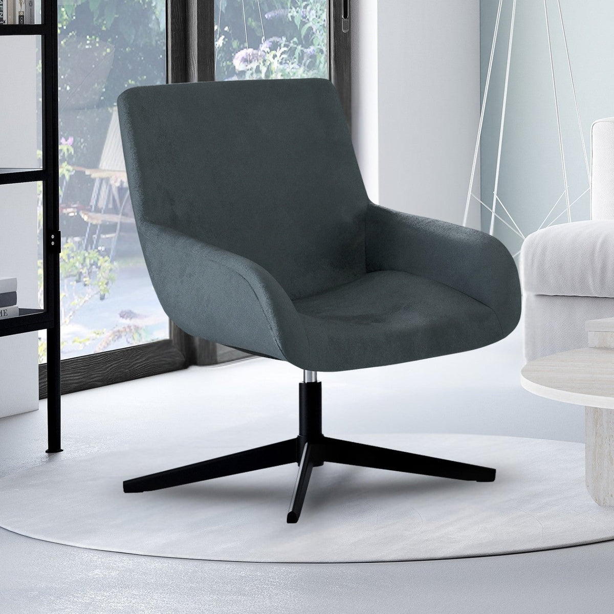 Fauteuil pivotant ALBUS en velours gris pieds noirs