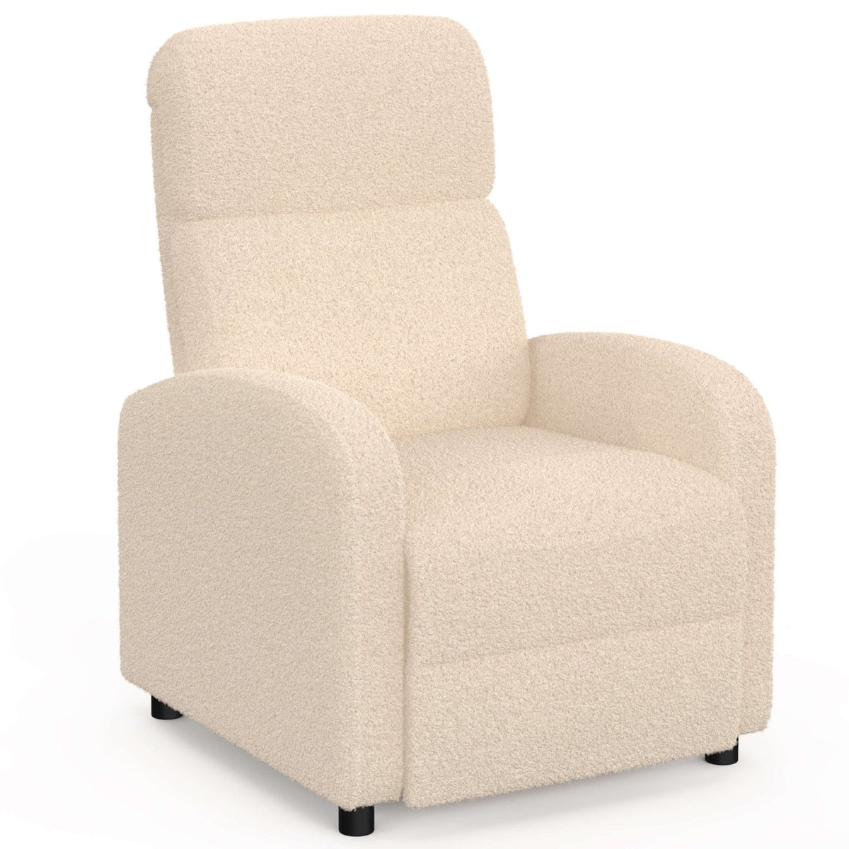 Fauteuil relax CALEB en tissu bouclette beige avec dossier inclinable et repose-pieds
