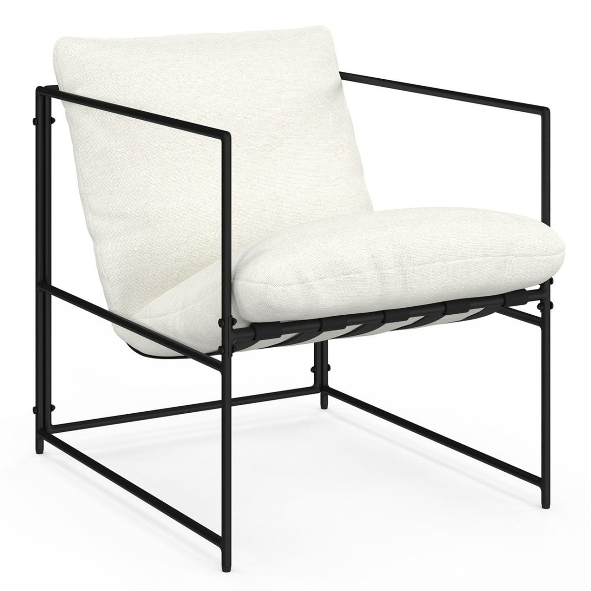 Fauteuil rembourré ULYSSE structure en métal et coussin blanc