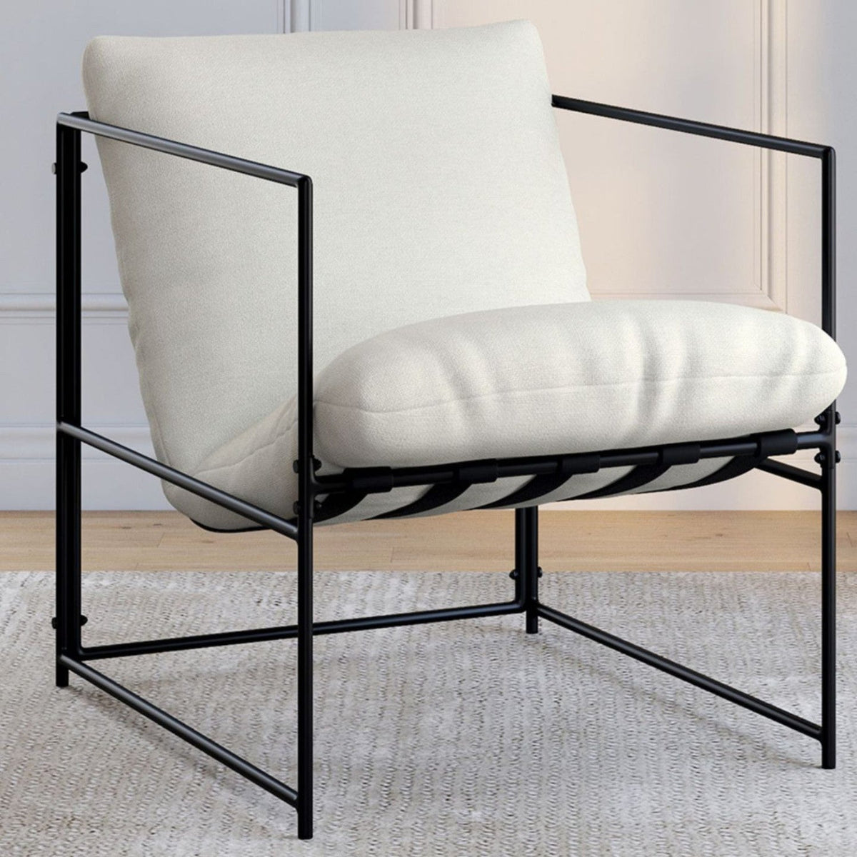 Fauteuil rembourré ULYSSE structure en métal et coussin blanc