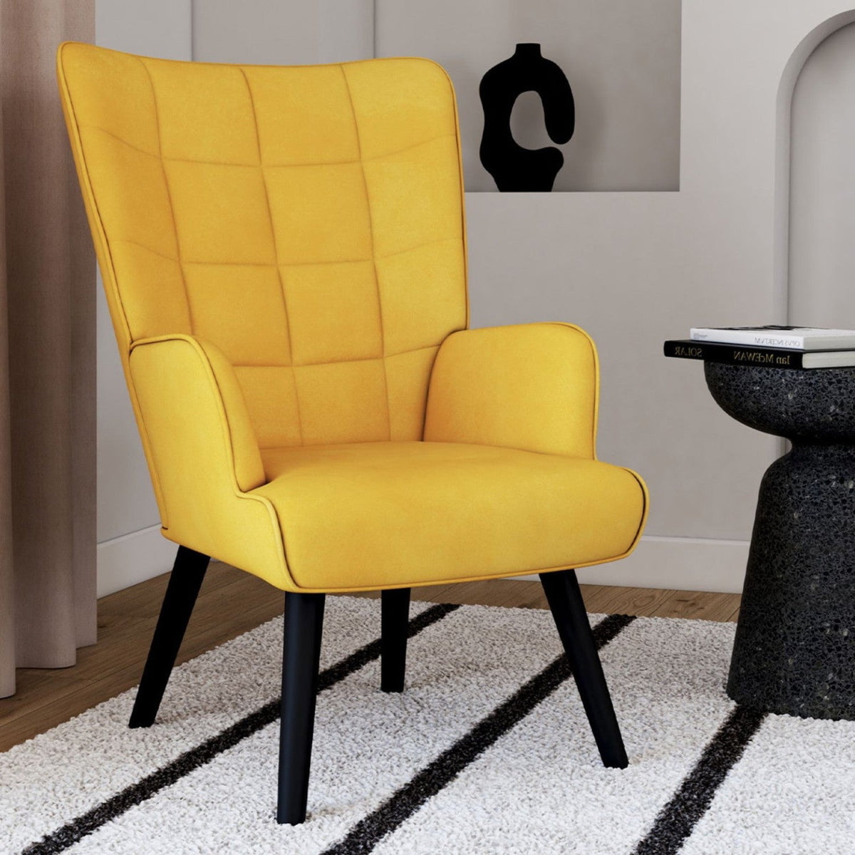 Fauteuil scandinave ANIA velours jaune