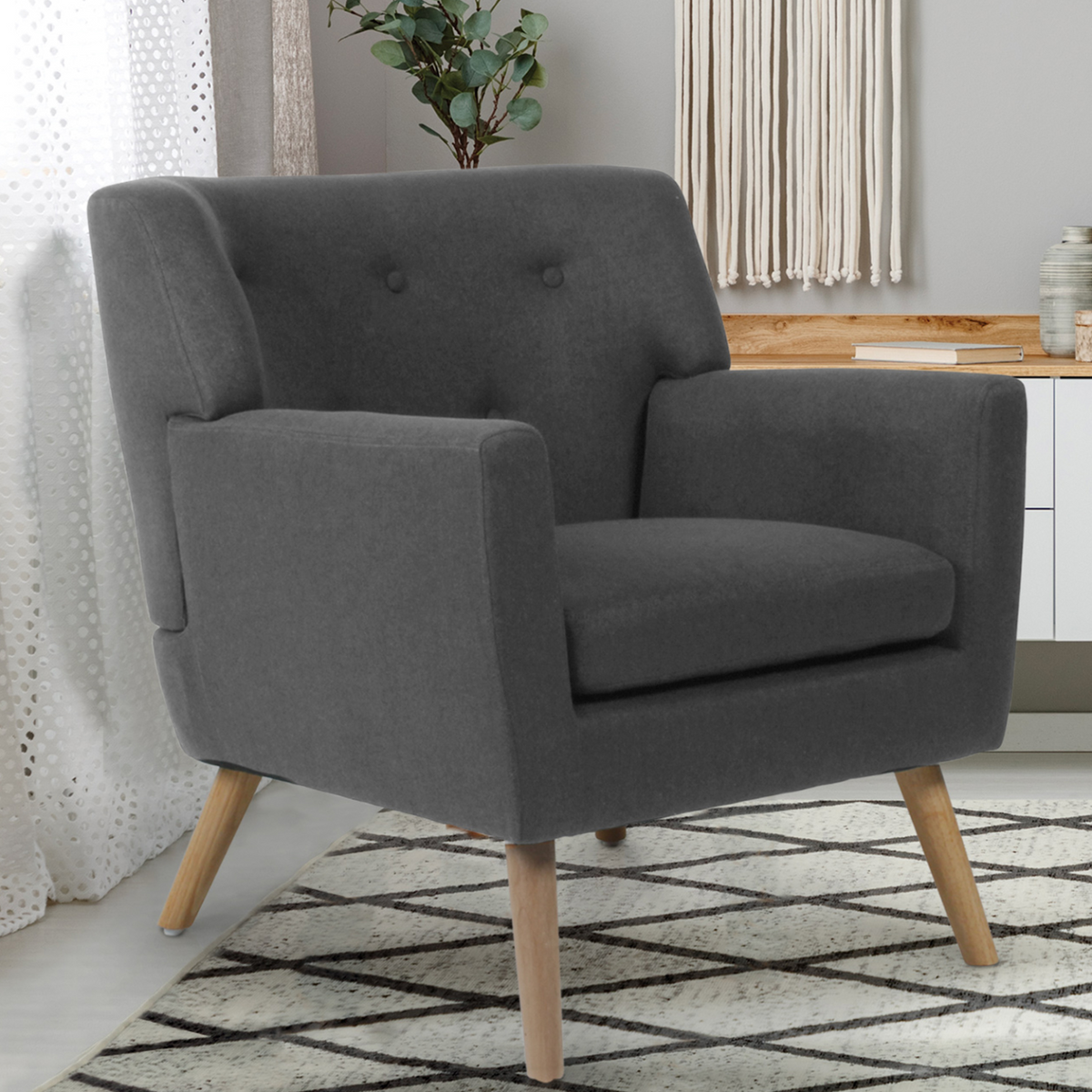 Fauteuil scandinave LIV en tissu gris anthracite