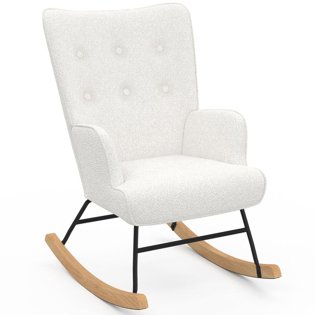 Fauteuil à bascule scandinave IVAR en tissu bouclette blanc