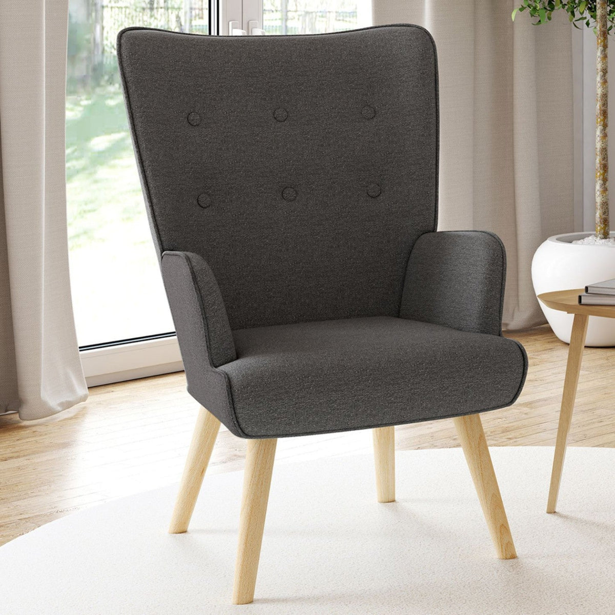 Fauteuil scandinave IVAR en tissu gris anthracite