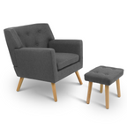 Fauteuil scandinave LIV avec repose-pieds en tissu gris anthracite