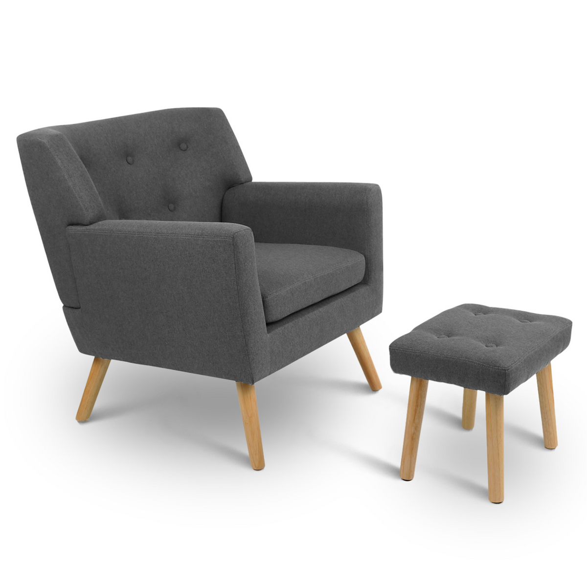 Fauteuil scandinave LIV avec repose-pieds en tissu gris anthracite