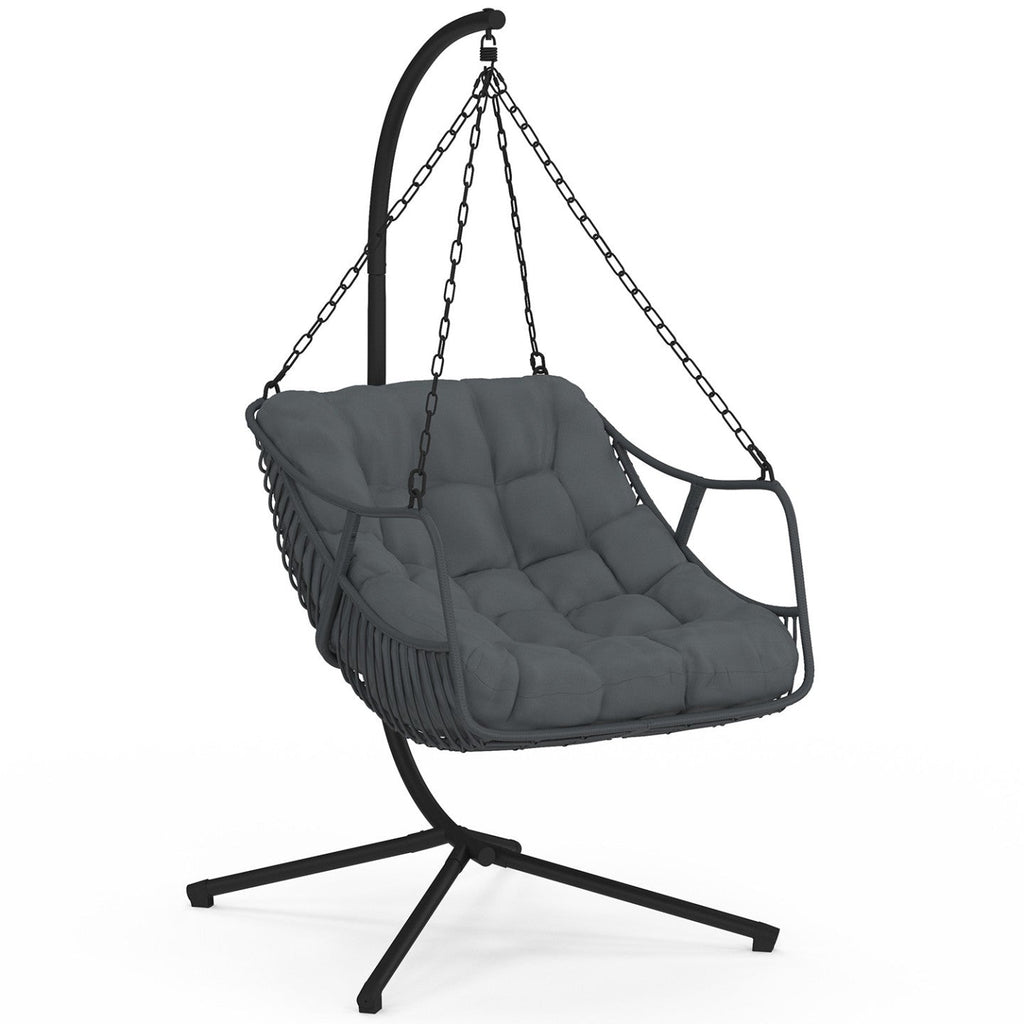 Fauteuil suspendu relax LOA ajouré effet rotin gris avec coussin gris