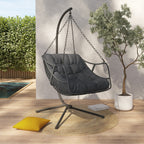 Fauteuil suspendu relax LOA ajouré effet rotin gris avec coussin gris