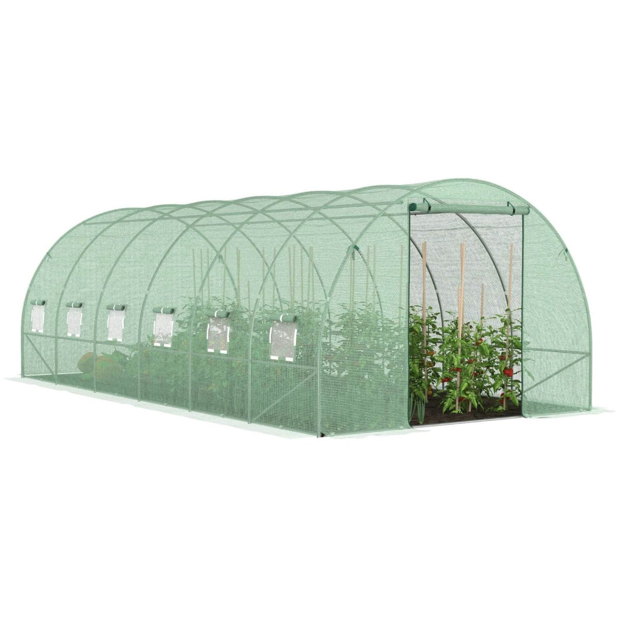 Serre de jardin tunnel 18 m² 6 x 3 x 2 m en acier galvanisé + bâche anti-UV avec porte et fenêtres CRIMÉE verte