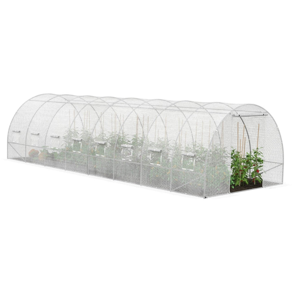 Serre de jardin tunnel 24 m² 8 x 3 x 2 m acier galvanisé + bâche anti-UV avec porte et fenêtres DES ANDES blanche