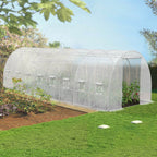 Serre de jardin tunnel 24 m² 8 x 3 x 2 m acier galvanisé + bâche anti-UV avec porte et fenêtres DES ANDES blanche