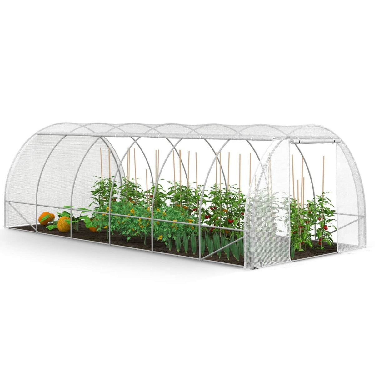 Serre de jardin tunnel 18 m² 6 x 3 x 2 m acier galvanisé + bâche anti-UV avec porte et fenêtres CRIMÉE blanche toutes saisons