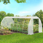 Serre de jardin tunnel 18 m² 6 x 3 x 2 m acier galvanisé + bâche anti-UV avec porte et fenêtres CRIMÉE blanche toutes saisons