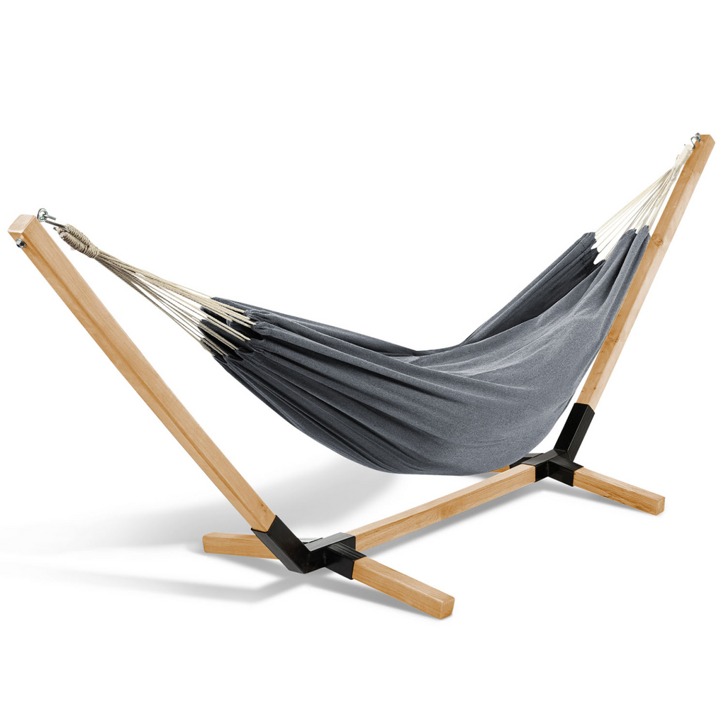 Hamac avec support en bois et toile gris anthracite TAHITI