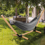Hamac avec support en bois et toile gris anthracite TAHITI